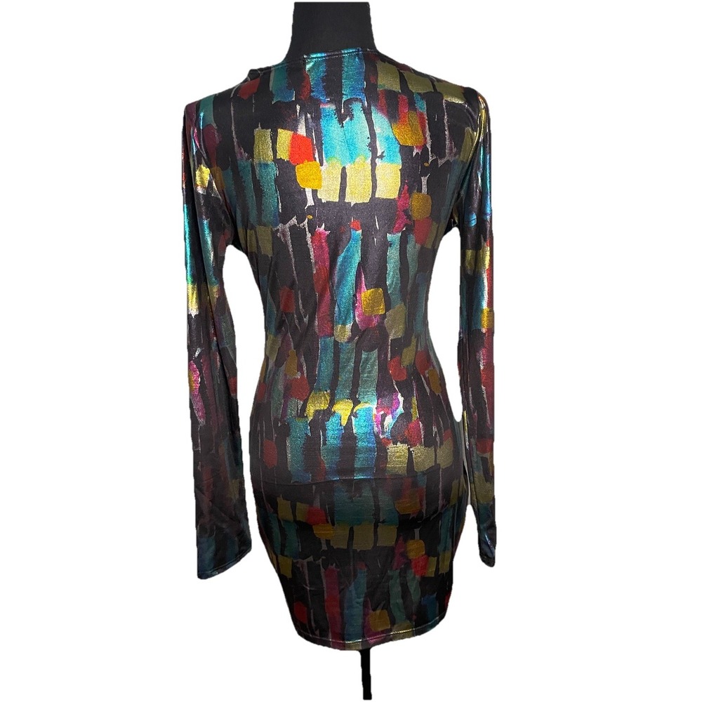 VTG 90's/Y2K Symphony iridescent Multicolor  V neck Bodycon‎ Dress Size Large* - Picture 3 of 8